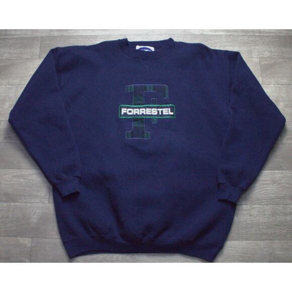 Vintage 90s Forrestel Embroidered Crewneck Sweatshirt XL Blue Casual VTG Fall - Picture 2 of 4